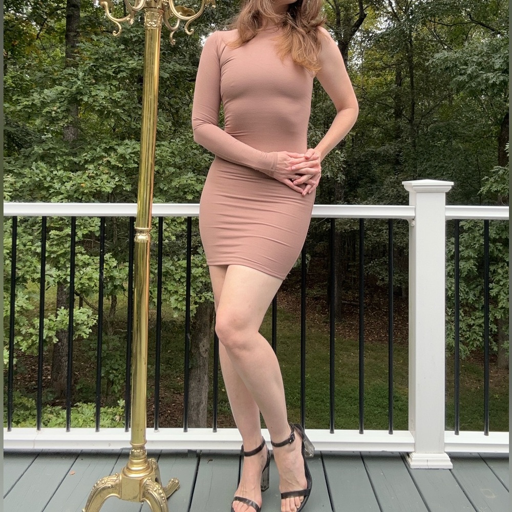 Naked Wardrobe One Shoulder Bodycon Mini Dress Nude Color Size Small